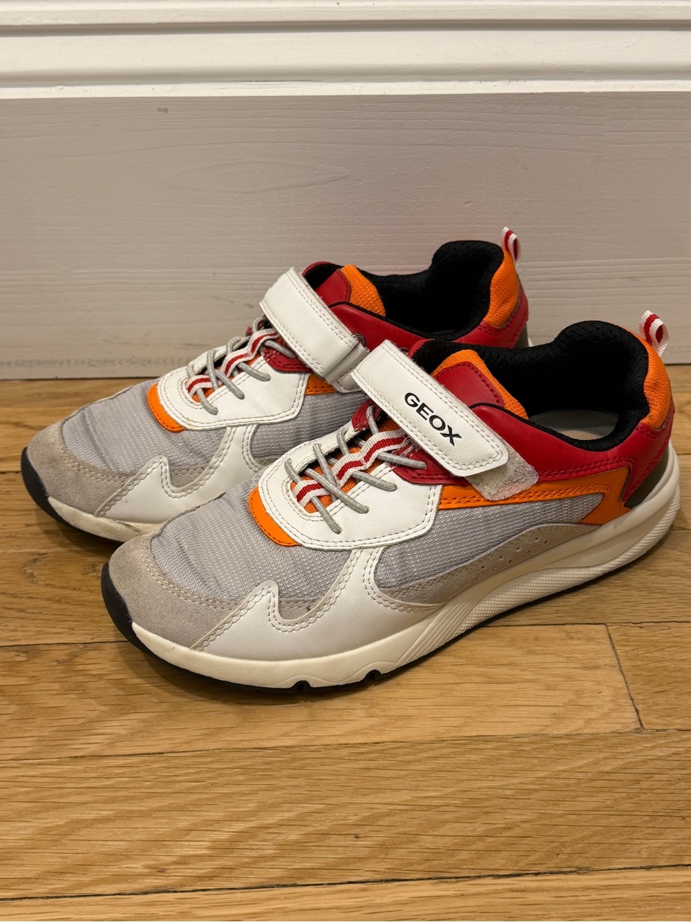 Geox Kids Gray, Orange & Red Athletic Sneakers with Hook-and-Loop Strap